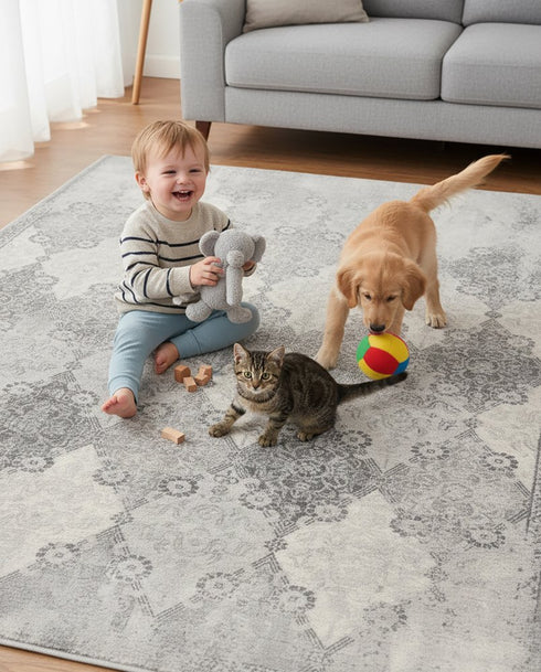 2' X 3' Gray Distressed Trellis Pattern Scatter Rug