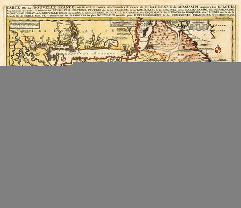 Vintage 1718 Map Of New France Unframed Print Wall Art