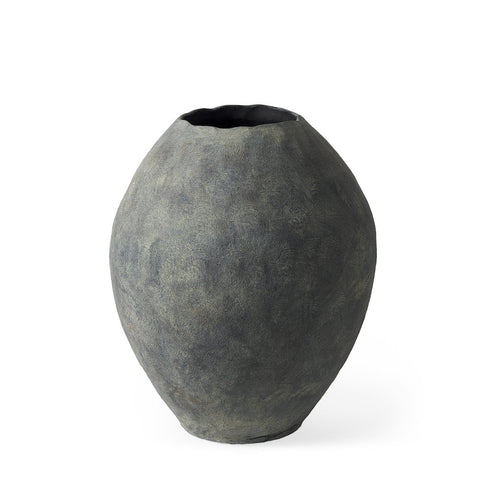 23" Gray Oval Distressed Ceramic Floor Vase