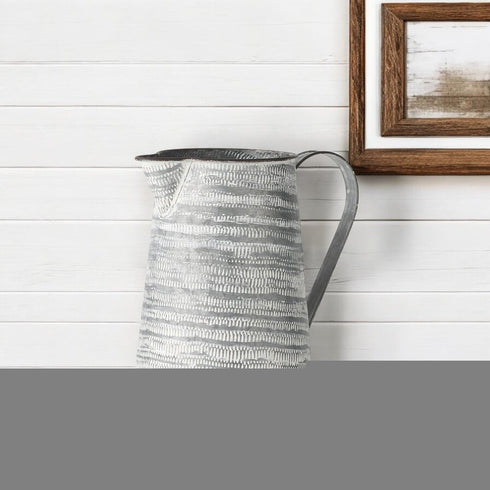 11" Gray and White Abstract Metal Jug Vase