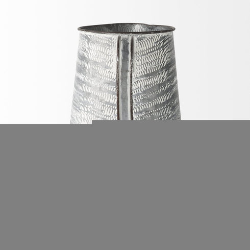 11" Gray and White Abstract Metal Jug Vase