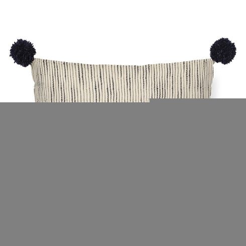 Beige And Midnight Pom Pom Lumbar Accent Pillow Cover