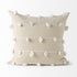20" Cream And White Striped Canvas Throw Pillow Cover with Embroidery And Pompoms
