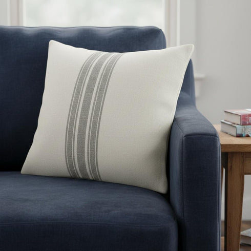 Off White Pillow Cover With Ash Gray Stripes