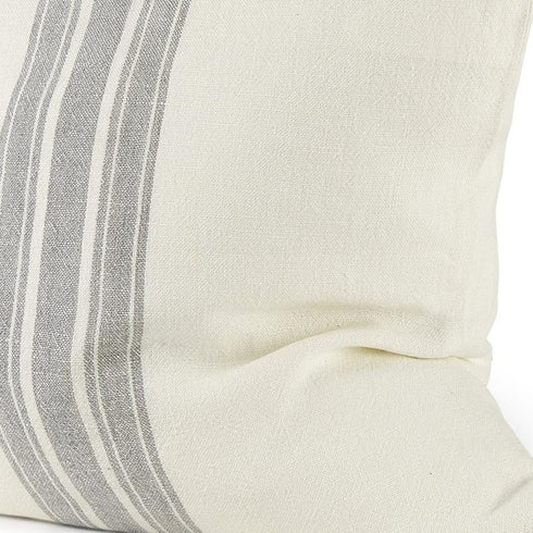 Off White Pillow Cover With Ash Gray Stripes