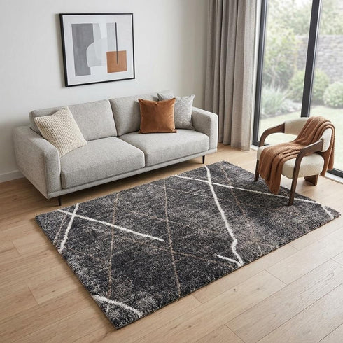 8' X 11' Gray Modern Distressed Lines Area Rug