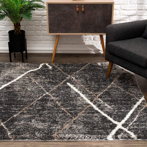 8' X 11' Gray Modern Distressed Lines Area Rug