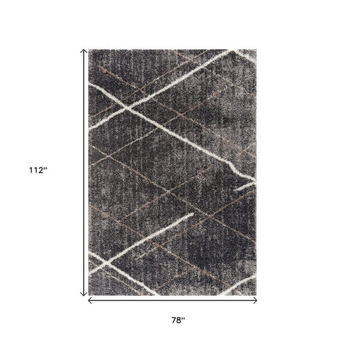 8' X 11' Gray Modern Distressed Lines Area Rug
