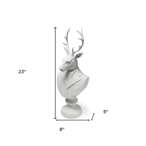 23" White Polyresin Suited Deer Bust Tabletop Sculpture