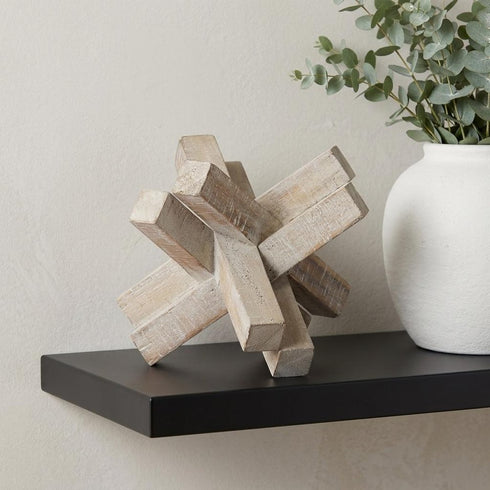 6" Brown Solid Wood Abstract Geometric Tabletop Sculpture