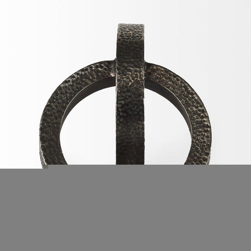 Two Ring Gray Hammered Metal Sculpture