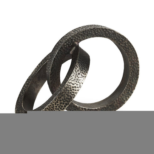 Two Ring Gray Hammered Metal Sculpture