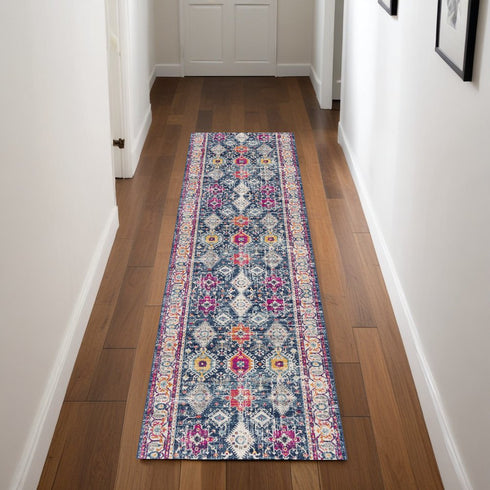 8' X 10' Blue and Ivory Oriental Area Rug