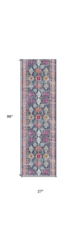 8' X 10' Blue and Ivory Oriental Area Rug