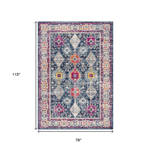 8' X 10' Blue and Ivory Oriental Area Rug