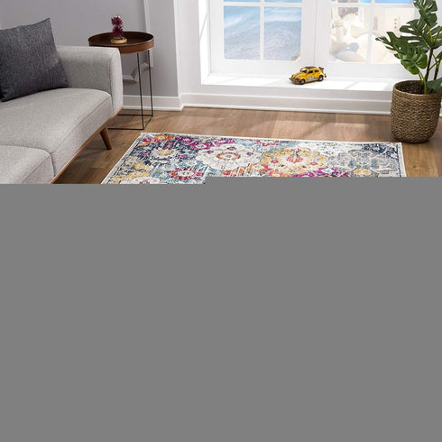 10' Blue And Ivory Floral Runner Rug