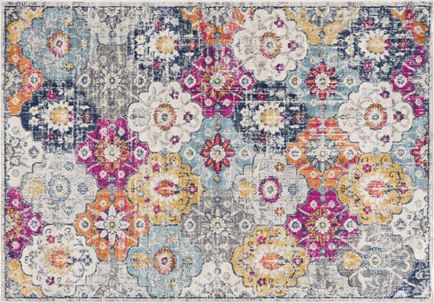 10' Blue And Ivory Floral Runner Rug