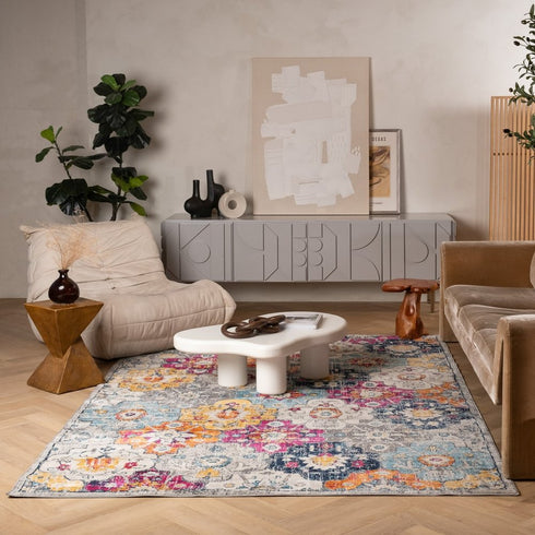 10' Blue And Ivory Floral Runner Rug