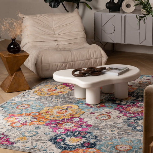 10' Blue And Ivory Floral Runner Rug