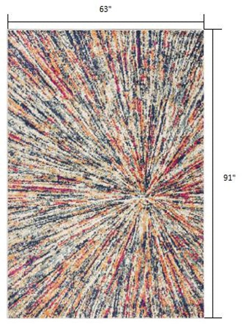 5' X 8' Cream Celestial Burst Abstract Area Rug