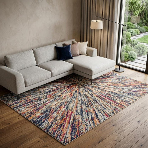 8' X 11' Cream Celestial Burst Abstract Area Rug