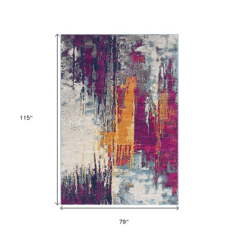 9' X 13' Gray and Magenta Abstract Area Rug
