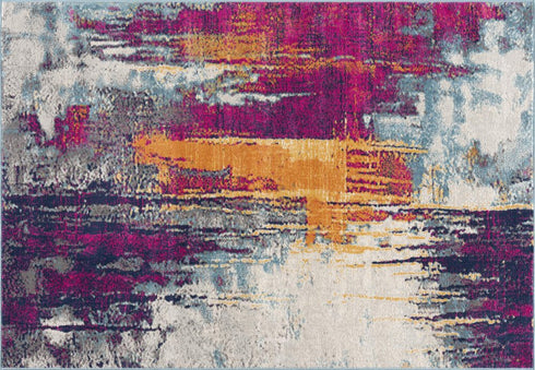 9' X 13' Gray and Magenta Abstract Area Rug