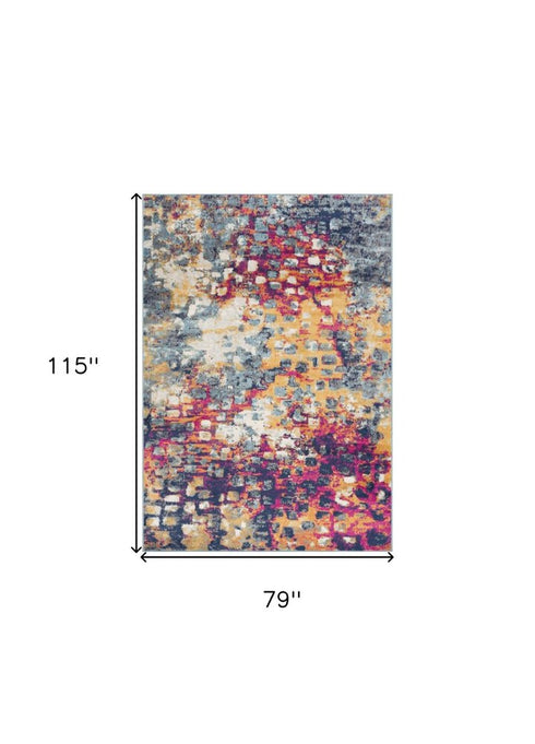 8' X 10' Blue and Ivory Abstract Area Rug