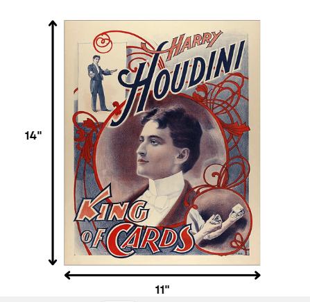 8.5" X 11" Houdini King Of Cards Vintage Magic Poster Wall Art