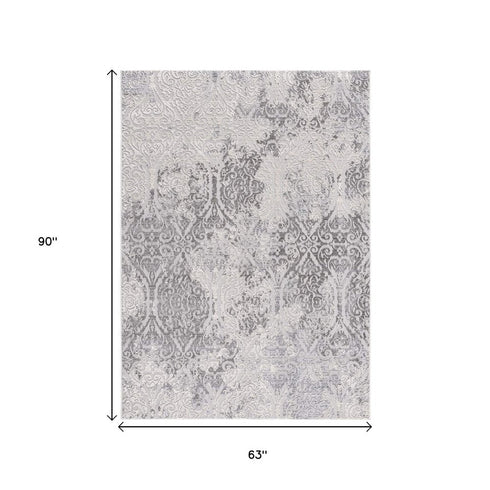 8' X 11' Cream And Gray Tinted Ogee Pattern Area Rug