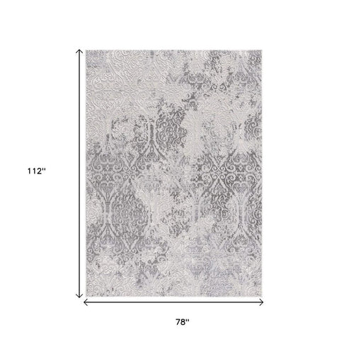 8' X 11' Cream And Gray Tinted Ogee Pattern Area Rug