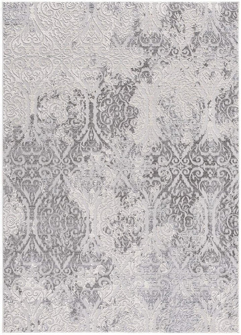 8' X 11' Cream And Gray Tinted Ogee Pattern Area Rug