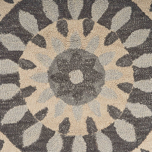 6' Gray Round Wool Geometric Hand Tufted Area Rug