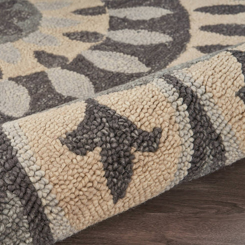 6' Gray Round Wool Geometric Hand Tufted Area Rug