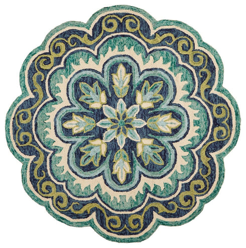 6' Green And Ivory Wool Geometric Hand Tufted Round Rug