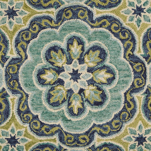 6' Green And Ivory Wool Geometric Hand Tufted Round Rug