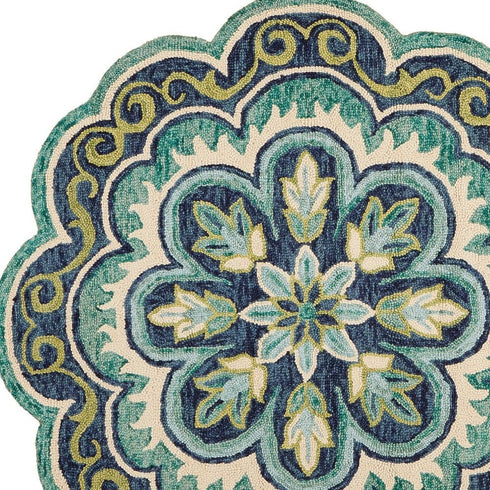 6' Green And Ivory Wool Geometric Hand Tufted Round Rug