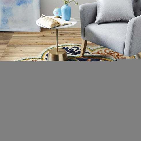 6' Ivory Round Wool Geometric Hand Tufted Area Rug