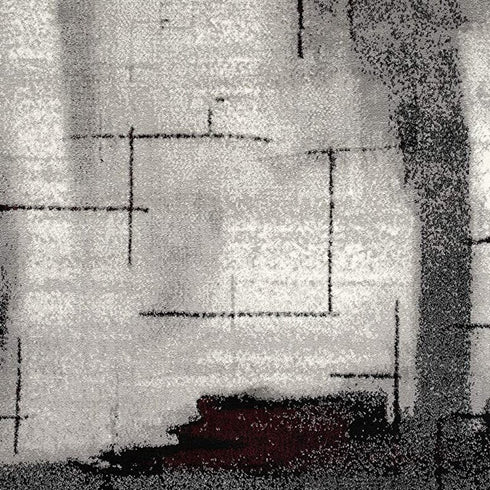 10' Black Burgundy And Gray Abstract Runner Rug