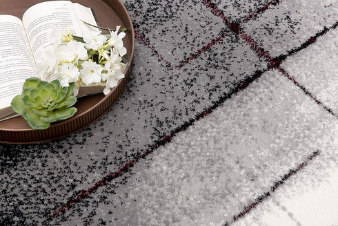 10' Black Burgundy And Gray Abstract Runner Rug