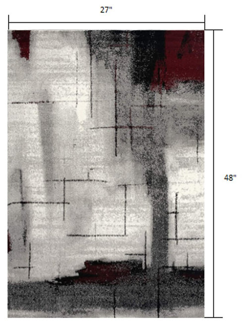 10' Black Burgundy And Gray Abstract Runner Rug