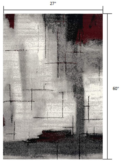 10' Black Burgundy And Gray Abstract Runner Rug