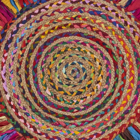 6' Rainbow Abstract Geometric Hand Woven Round Rug