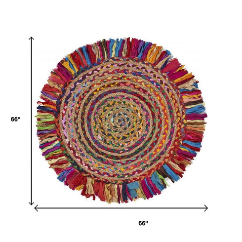 6' Rainbow Abstract Geometric Hand Woven Round Rug