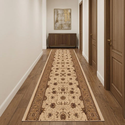 10' Beige And Ivory Oriental Runner Rug
