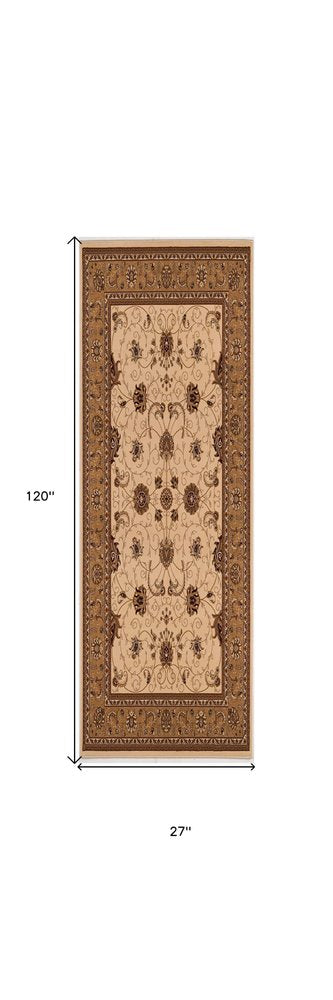 10' Beige And Ivory Oriental Runner Rug