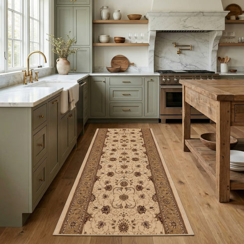 10' Beige And Ivory Oriental Runner Rug
