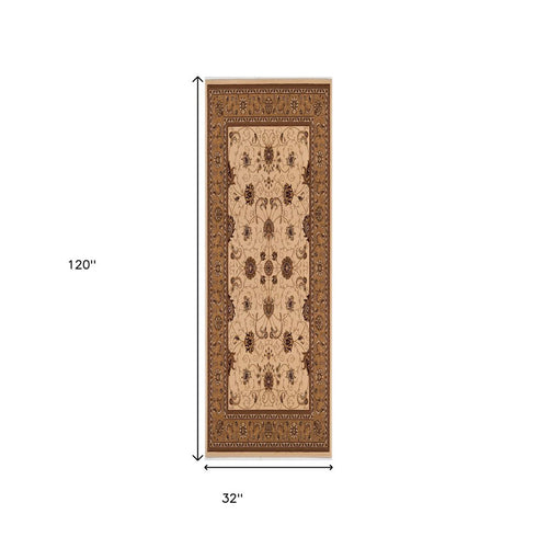 10' Beige And Ivory Oriental Runner Rug