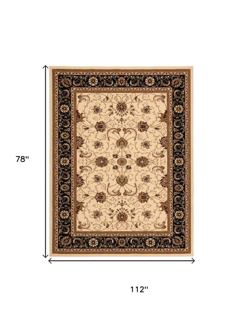 8' X 11' Black And Ivory Oriental Area Rug