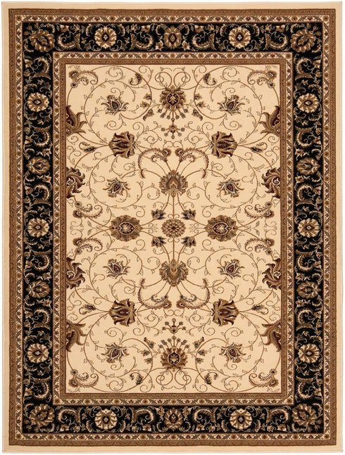 8' X 11' Black And Ivory Oriental Area Rug